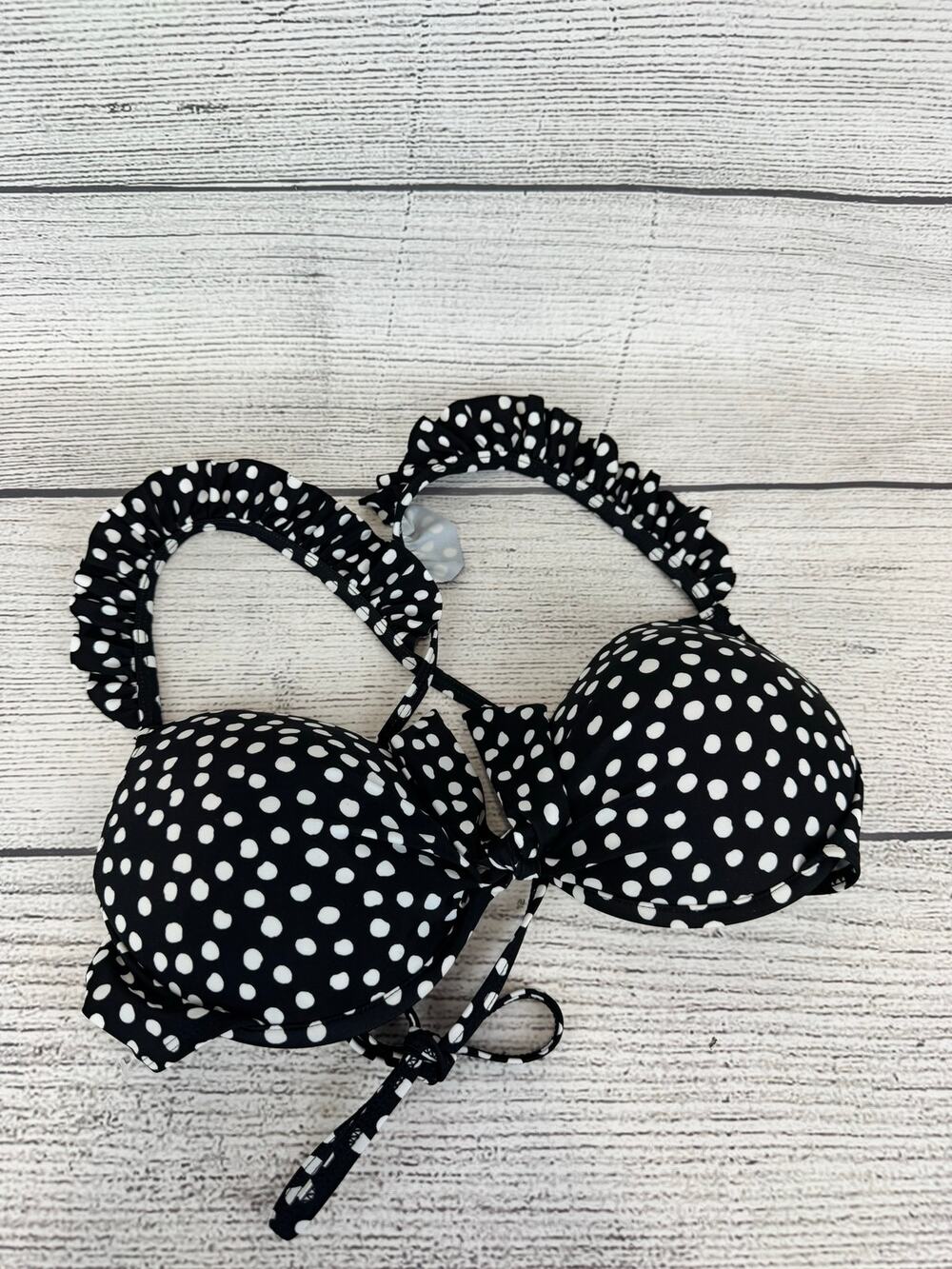 California Waves Women's Black & White Polka Dot Push Up Swim Top Size Large